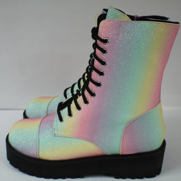 Dolls Kill Shoes Dolls Kill Horoscopez World Is My Oyster Womens Rainbow Combat Boots Size